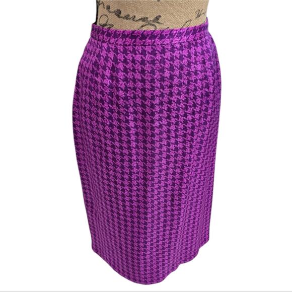 Adrianna Papell Elegant Purple Houndstooth 100% Silk Vintage Skirt Suit 10 P PET - Picture 10 of 12